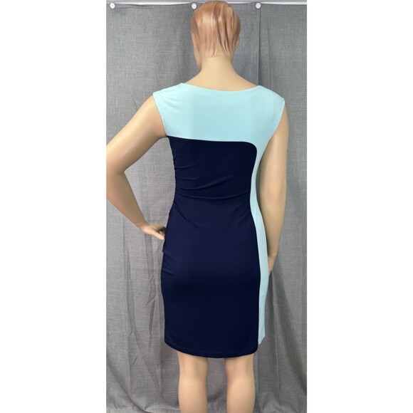 Connected Apparel Bodycon Navy Teal Colorblock Knee Length Dress Women's Size 14 - Picture 7 of 11
